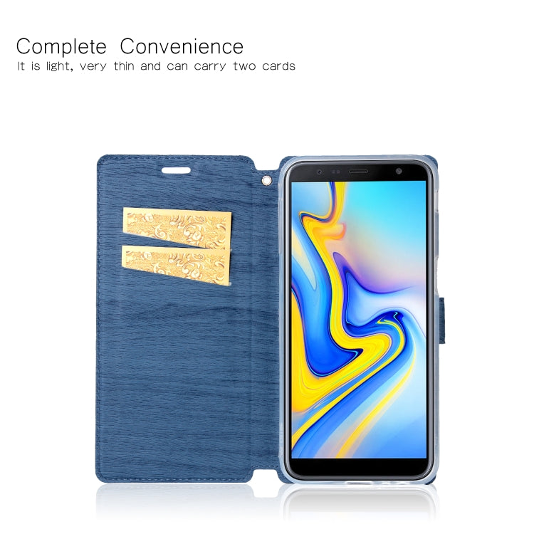 For Galaxy J6+ Ultra-thin Tree Texture Horizontal Flip TPU + PU Leather Case, with Card Slots & Holder & Lanyard
