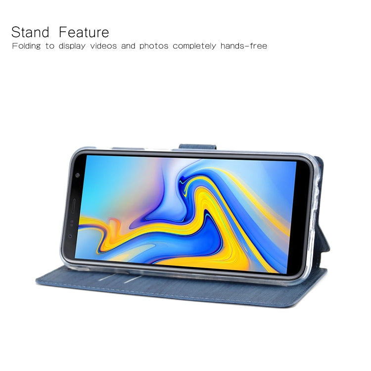 For Galaxy J6+ Ultra-thin Tree Texture Horizontal Flip TPU + PU Leather Case, with Card Slots & Holder & Lanyard