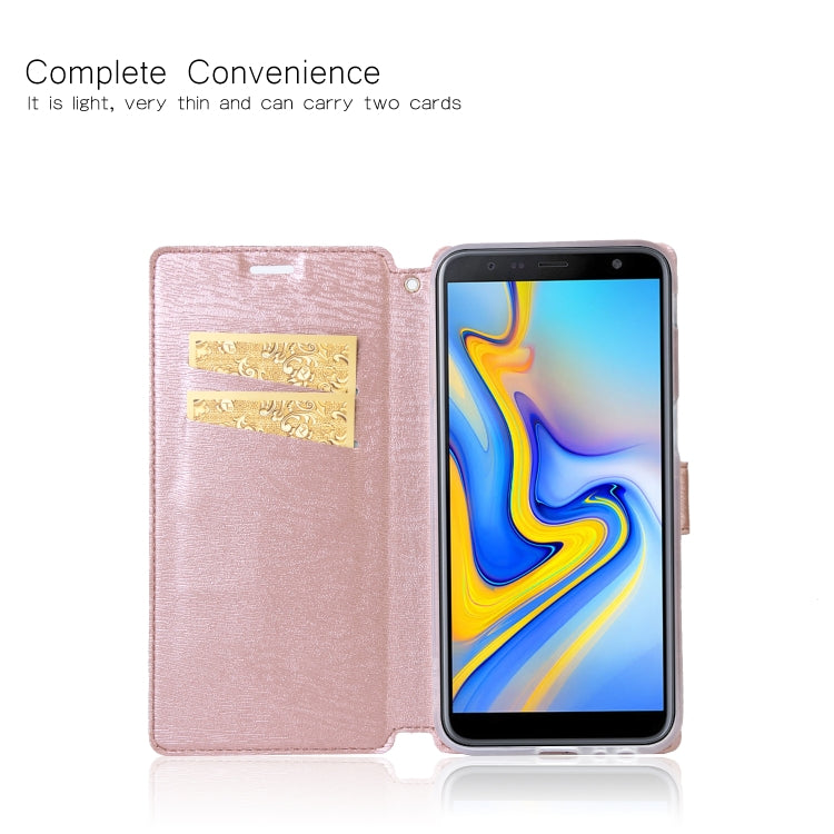 For Galaxy J6+ Ultra-thin Tree Texture Horizontal Flip TPU + PU Leather Case, with Card Slots & Holder & Lanyard