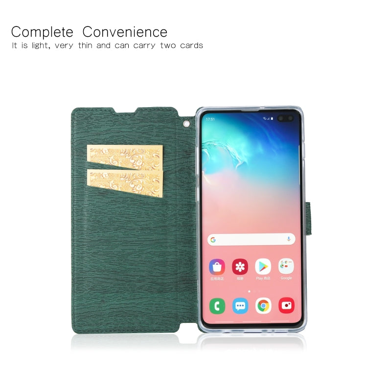 For Galaxy S10+ Ultra-thin Tree Texture Horizontal Flip TPU + PU Leather Case, with Card Slots & Holder & Lanyard