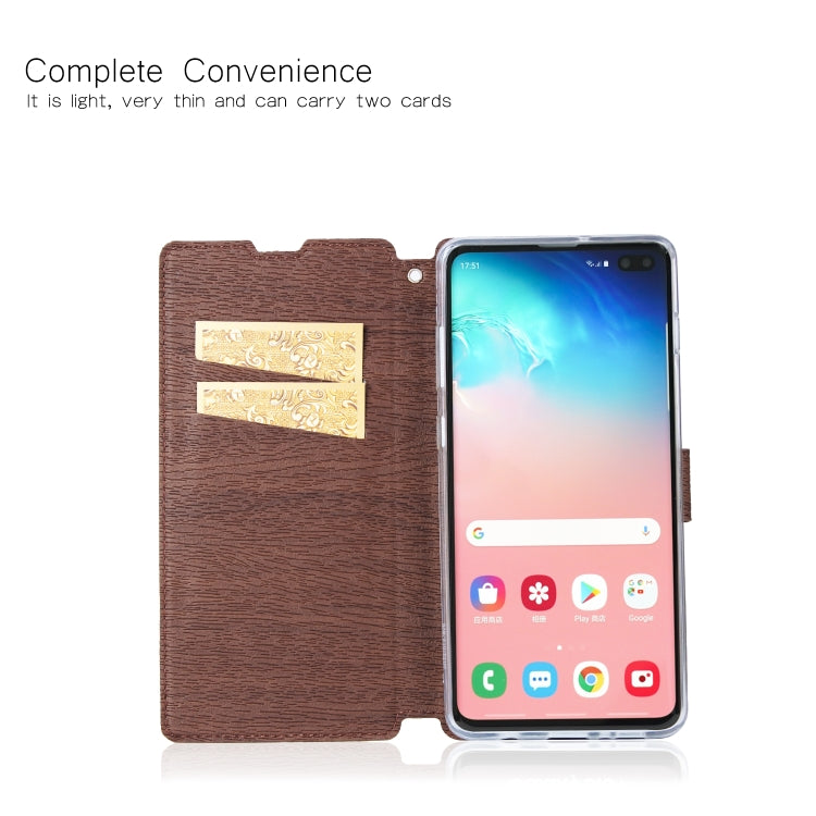 For Galaxy S10+ Ultra-thin Tree Texture Horizontal Flip TPU + PU Leather Case, with Card Slots & Holder & Lanyard
