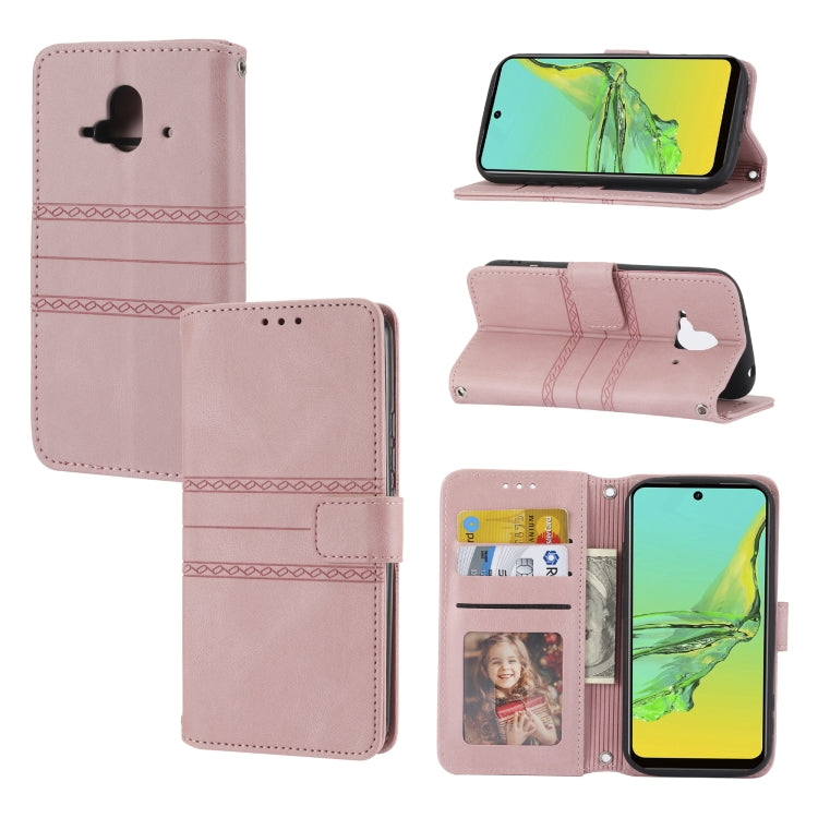 For Fujitsu Arrows F-52B Embossed Striped Magnetic Buckle Horizontal Flip Phone Leather Case