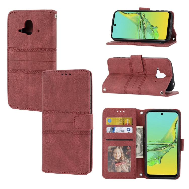 For Fujitsu Arrows F-52B Embossed Striped Magnetic Buckle Horizontal Flip Phone Leather Case