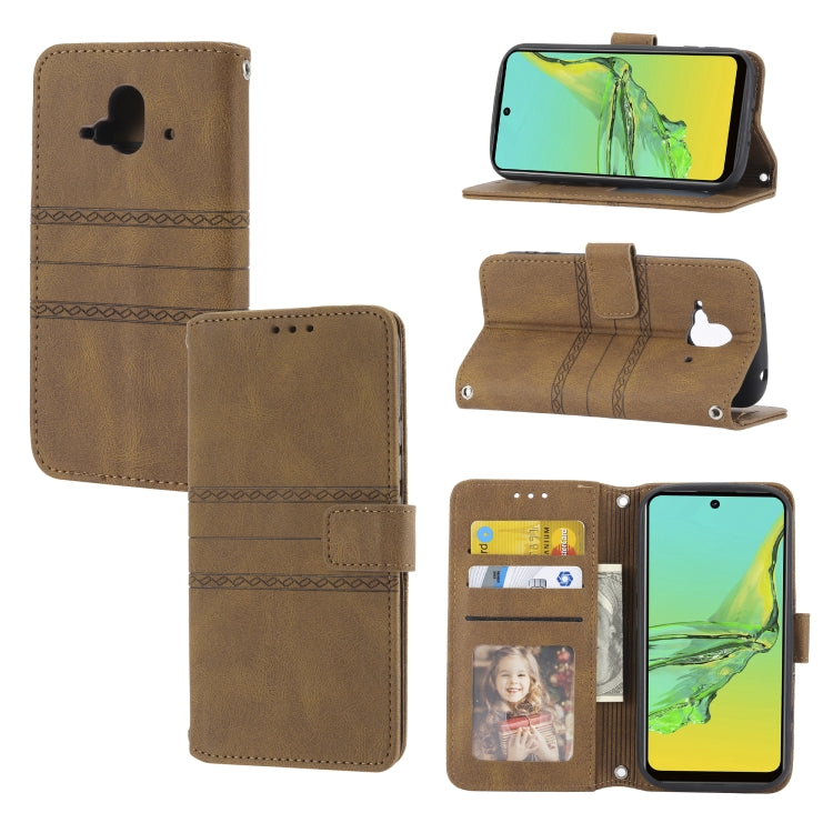 For Fujitsu Arrows F-52B Embossed Striped Magnetic Buckle Horizontal Flip Phone Leather Case