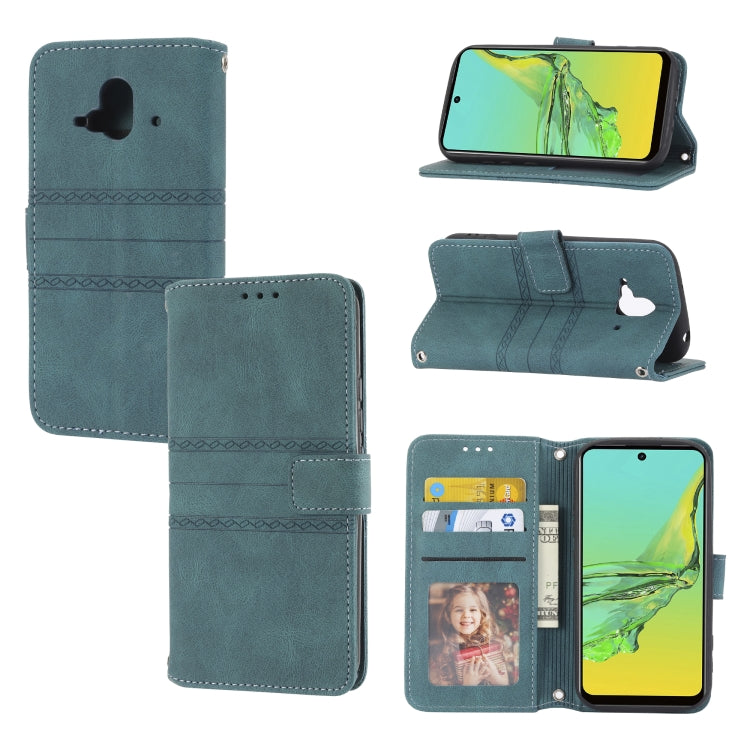 For Fujitsu Arrows F-52B Embossed Striped Magnetic Buckle Horizontal Flip Phone Leather Case