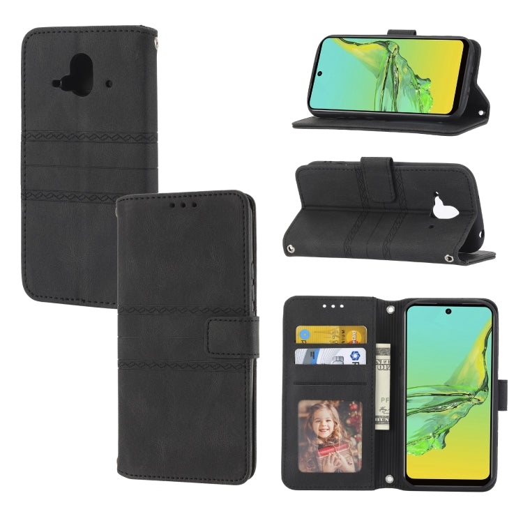 For Fujitsu Arrows F-52B Embossed Striped Magnetic Buckle Horizontal Flip Phone Leather Case