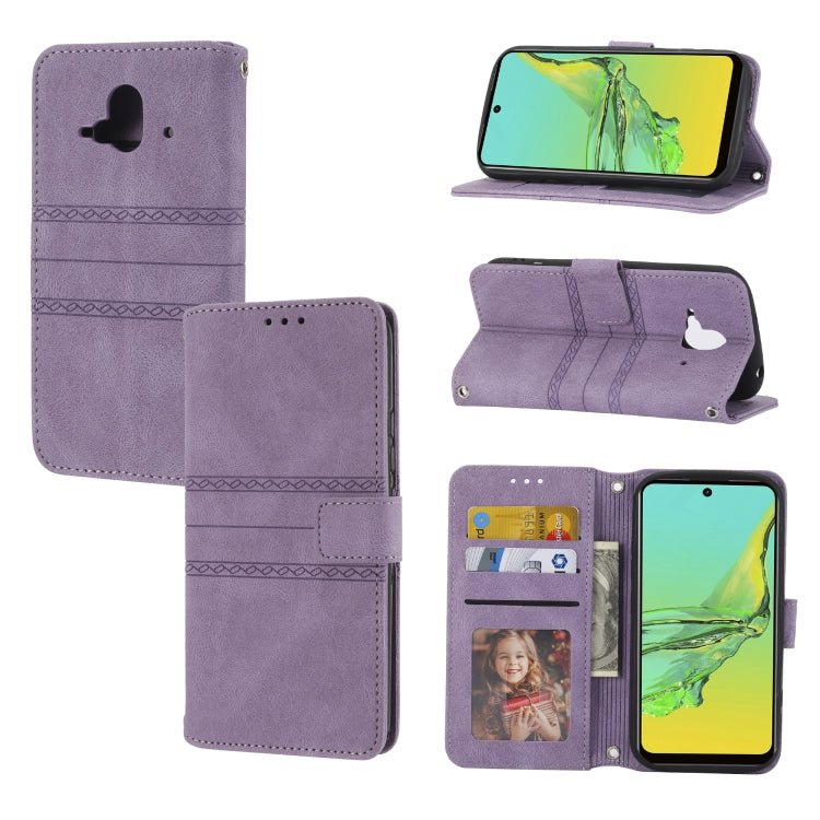 For Fujitsu Arrows F-52B Embossed Striped Magnetic Buckle Horizontal Flip Phone Leather Case
