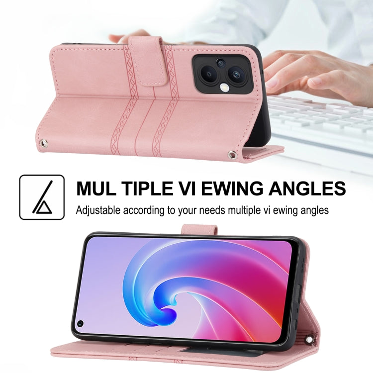 For OPPO A96 5G Embossed Striped Magnetic Buckle Horizontal Flip Phone Leather Case