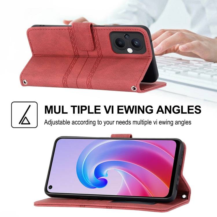 For OPPO A96 5G Embossed Striped Magnetic Buckle Horizontal Flip Phone Leather Case