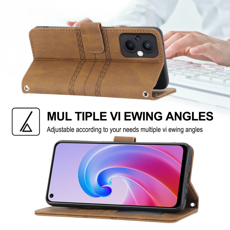 For OPPO A96 5G Embossed Striped Magnetic Buckle Horizontal Flip Phone Leather Case