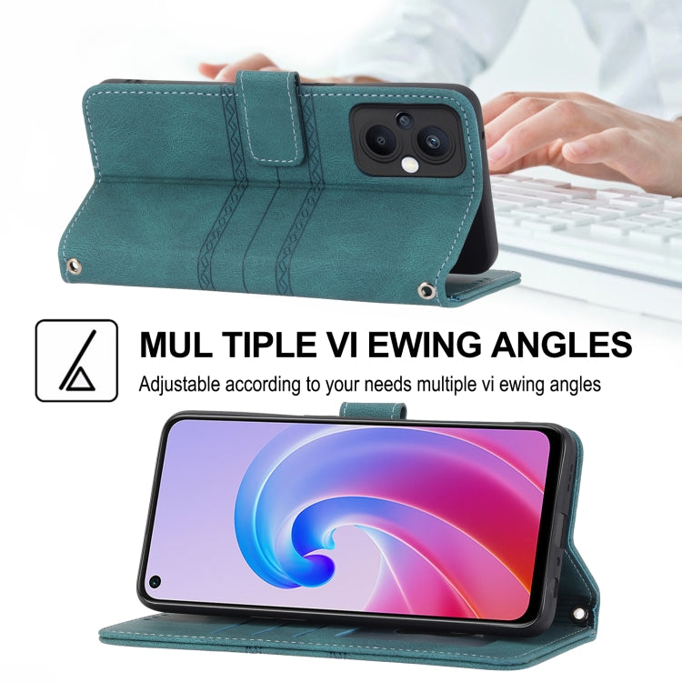 For OPPO A96 5G Embossed Striped Magnetic Buckle Horizontal Flip Phone Leather Case