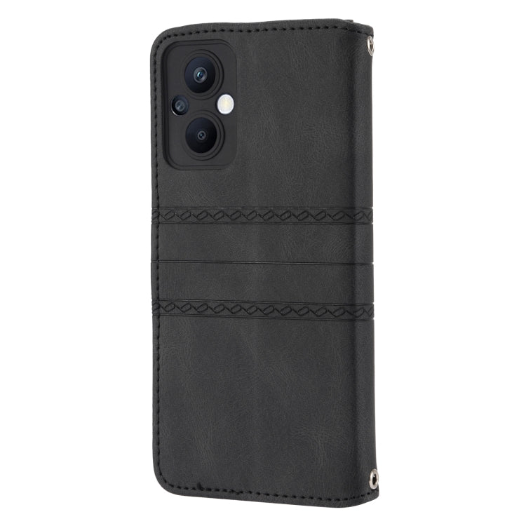 For OPPO A96 5G Embossed Striped Magnetic Buckle Horizontal Flip Phone Leather Case