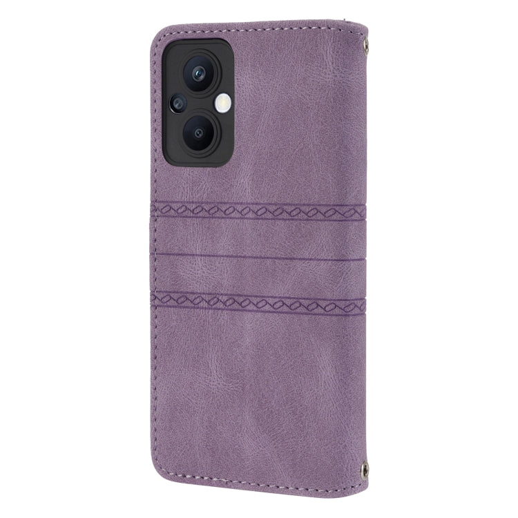 For OPPO A96 5G Embossed Striped Magnetic Buckle Horizontal Flip Phone Leather Case