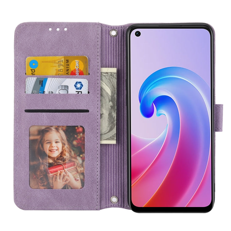 For OPPO A96 5G Embossed Striped Magnetic Buckle Horizontal Flip Phone Leather Case