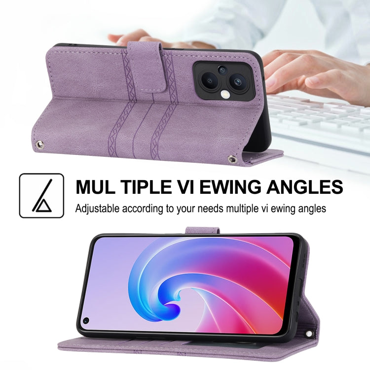 For OPPO A96 5G Embossed Striped Magnetic Buckle Horizontal Flip Phone Leather Case