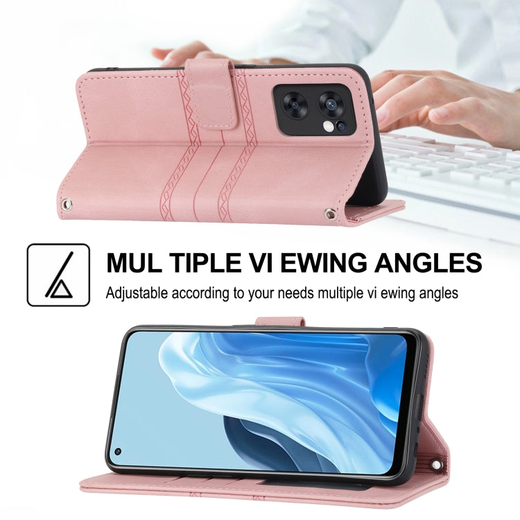 For OPPO Reno7 5G Embossed Striped Magnetic Buckle Horizontal Flip Phone Leather Case