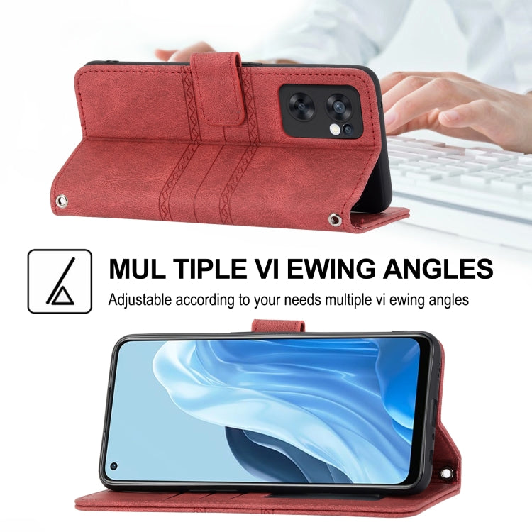 For OPPO Reno7 5G Embossed Striped Magnetic Buckle Horizontal Flip Phone Leather Case