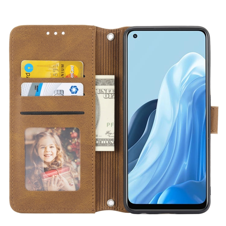 For OPPO Reno7 5G Embossed Striped Magnetic Buckle Horizontal Flip Phone Leather Case