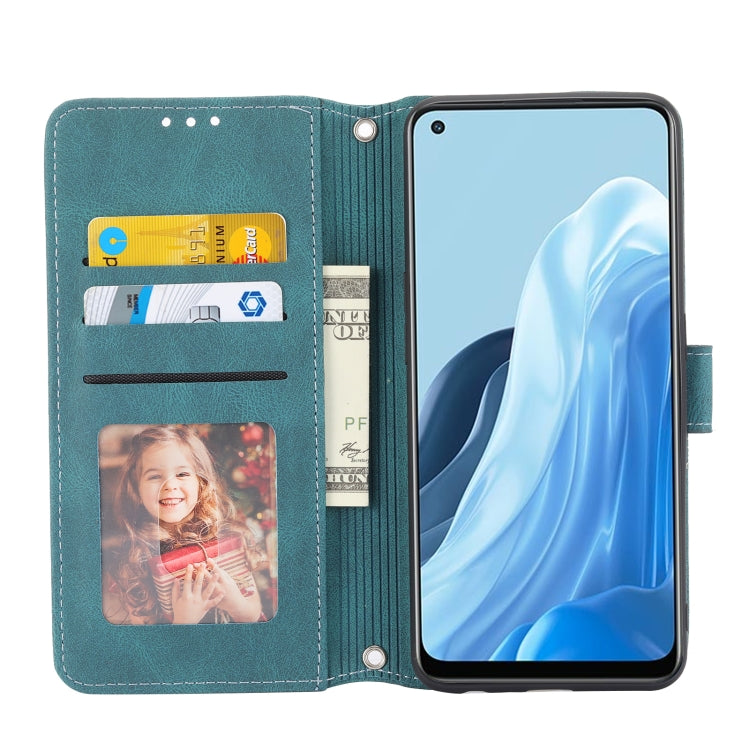 For OPPO Reno7 5G Embossed Striped Magnetic Buckle Horizontal Flip Phone Leather Case