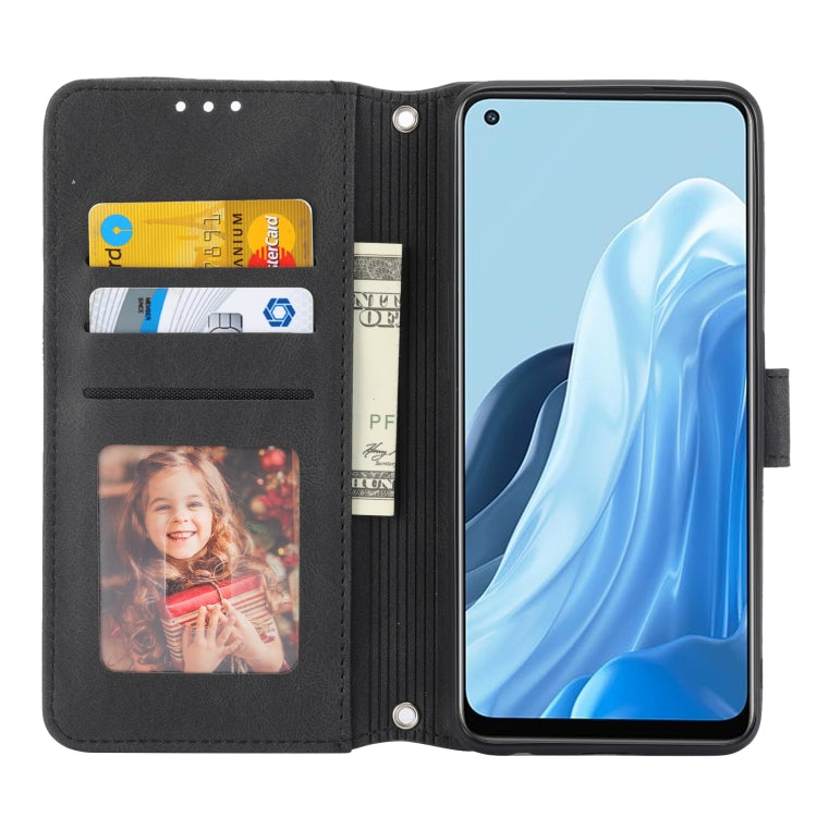 For OPPO Reno7 5G Embossed Striped Magnetic Buckle Horizontal Flip Phone Leather Case