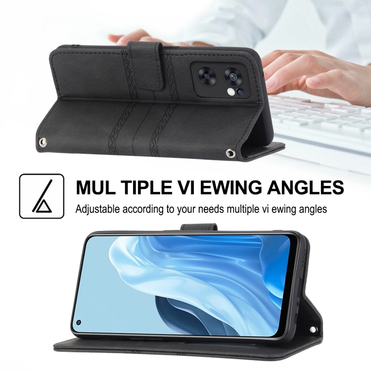 For OPPO Reno7 5G Embossed Striped Magnetic Buckle Horizontal Flip Phone Leather Case