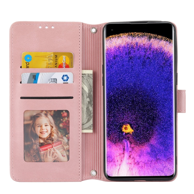 For OPPO Find X5 Embossed Striped Magnetic Buckle Horizontal Flip Phone Leather Case