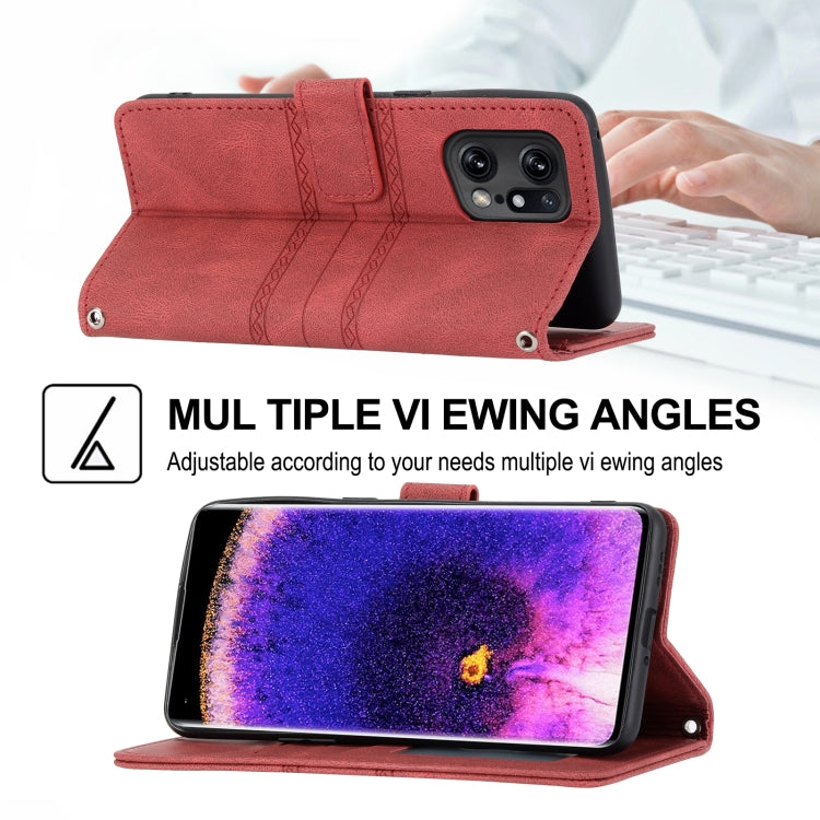 For OPPO Find X5 Embossed Striped Magnetic Buckle Horizontal Flip Phone Leather Case