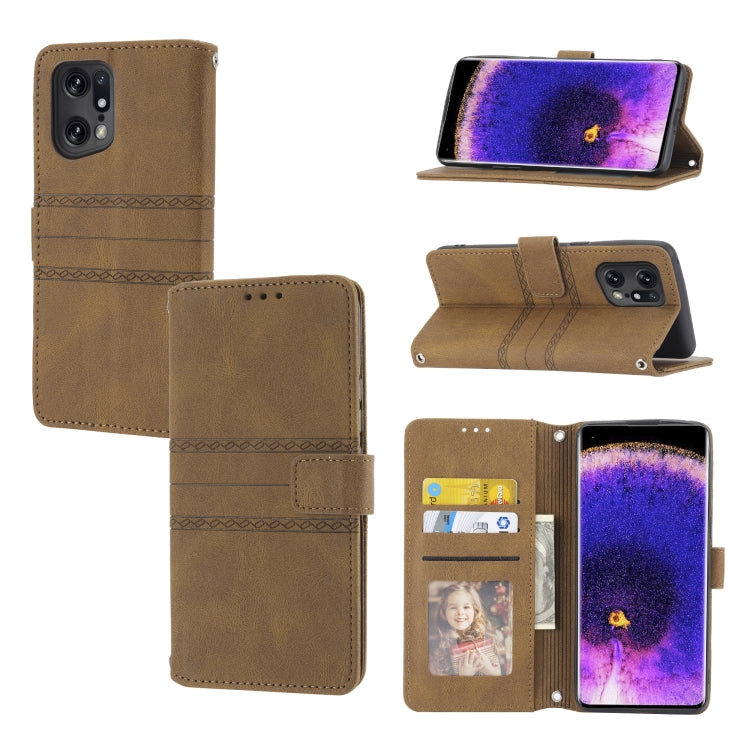 For OPPO Find X5 Embossed Striped Magnetic Buckle Horizontal Flip Phone Leather Case