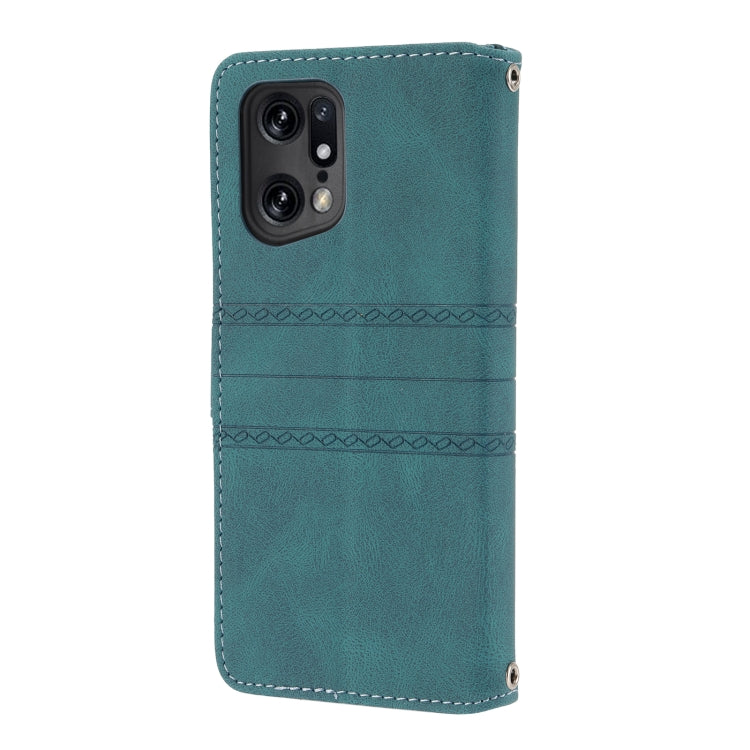 For OPPO Find X5 Embossed Striped Magnetic Buckle Horizontal Flip Phone Leather Case