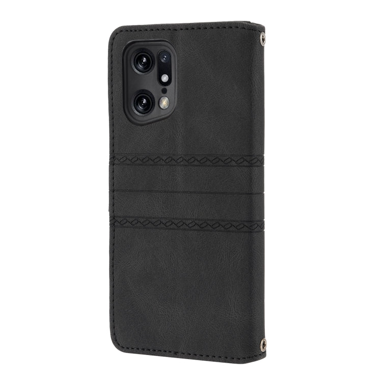 For OPPO Find X5 Embossed Striped Magnetic Buckle Horizontal Flip Phone Leather Case