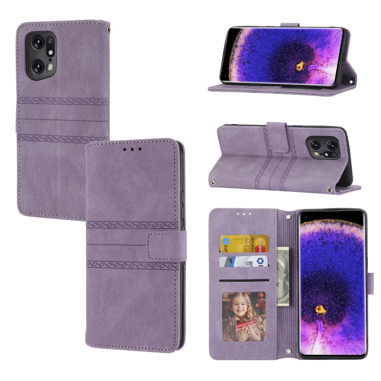 For OPPO Find X5 Embossed Striped Magnetic Buckle Horizontal Flip Phone Leather Case