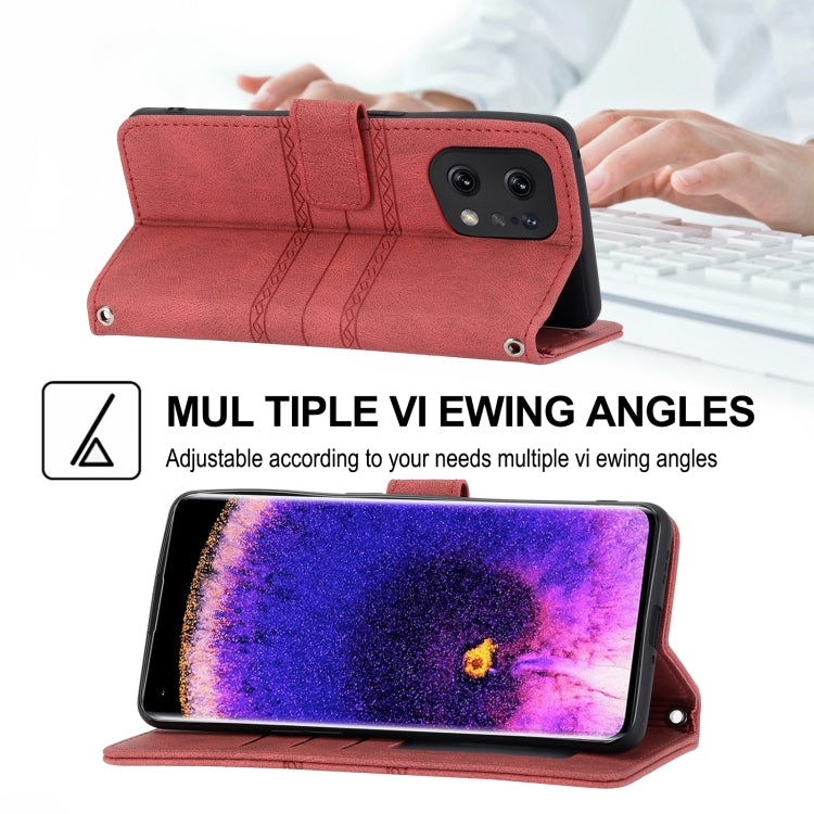 For OPPO Find X5 Pro Embossed Striped Magnetic Buckle Horizontal Flip Phone Leather Case