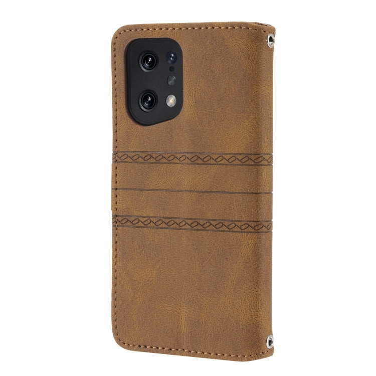 For OPPO Find X5 Pro Embossed Striped Magnetic Buckle Horizontal Flip Phone Leather Case