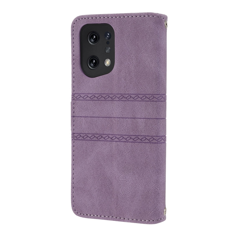 For OPPO Find X5 Pro Embossed Striped Magnetic Buckle Horizontal Flip Phone Leather Case