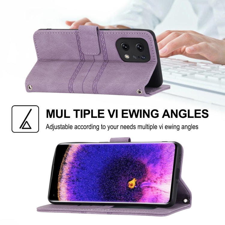 For OPPO Find X5 Pro Embossed Striped Magnetic Buckle Horizontal Flip Phone Leather Case