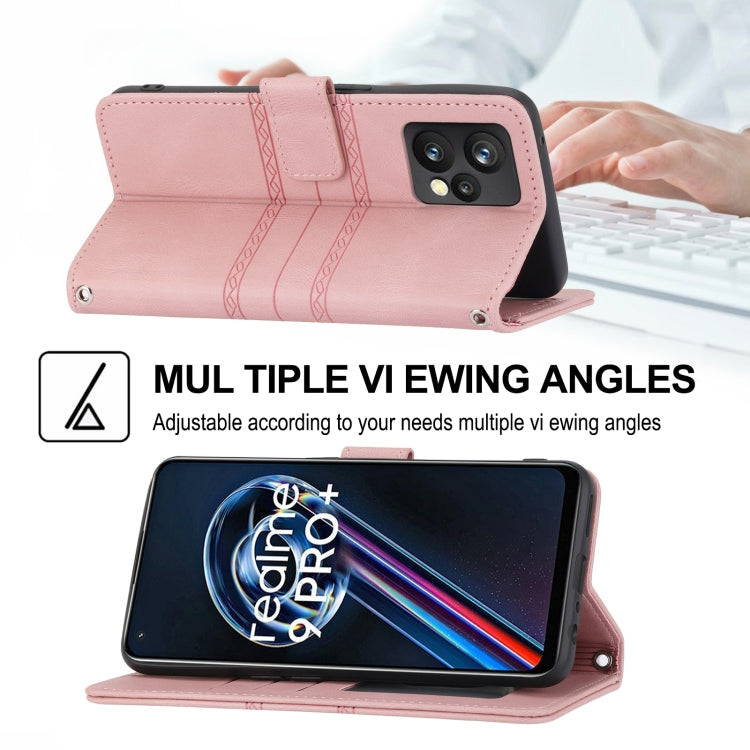 For OPPO Realme 9 Pro+ Embossed Striped Magnetic Buckle Horizontal Flip Phone Leather Case