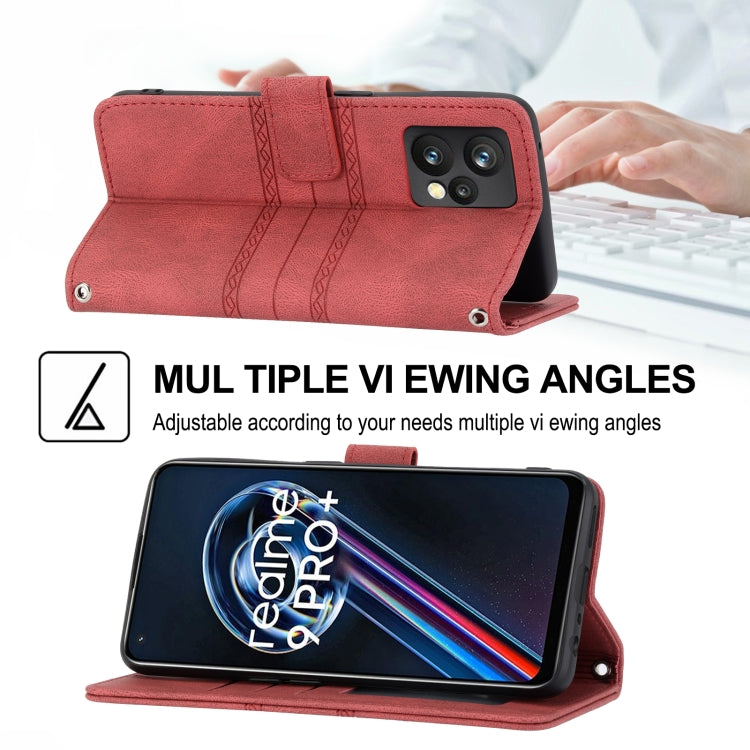 For OPPO Realme 9 Pro+ Embossed Striped Magnetic Buckle Horizontal Flip Phone Leather Case