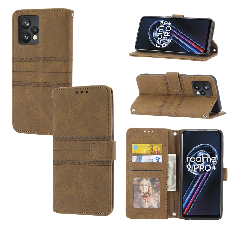 For OPPO Realme 9 Pro+ Embossed Striped Magnetic Buckle Horizontal Flip Phone Leather Case
