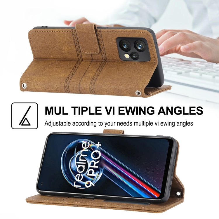 For OPPO Realme 9 Pro+ Embossed Striped Magnetic Buckle Horizontal Flip Phone Leather Case