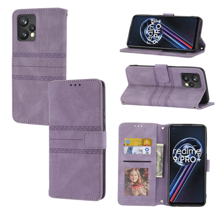 For OPPO Realme 9 Pro+ Embossed Striped Magnetic Buckle Horizontal Flip Phone Leather Case