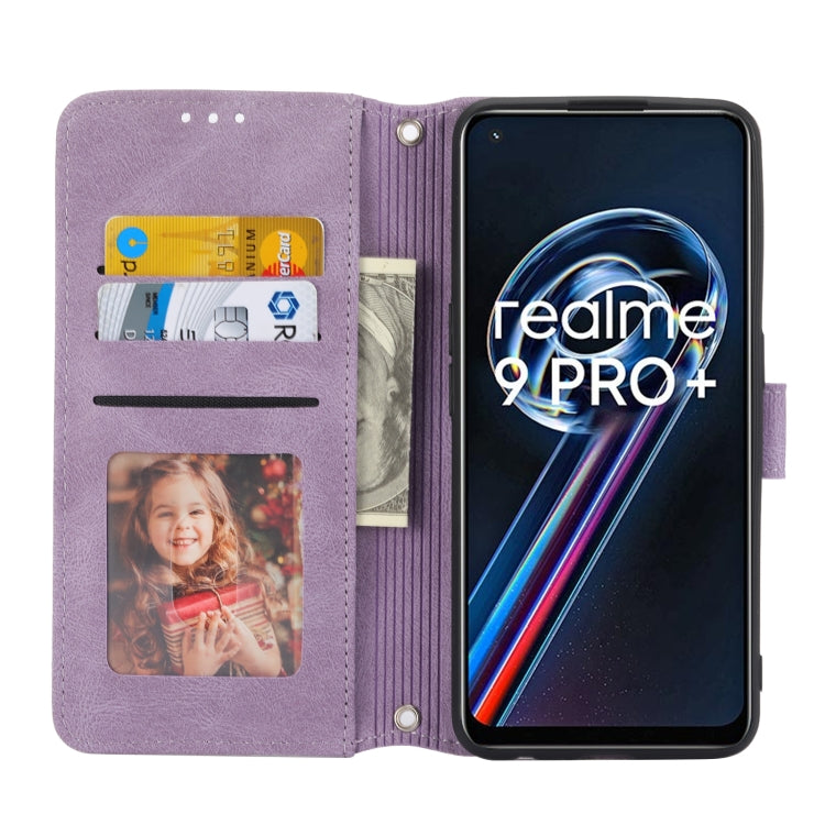For OPPO Realme 9 Pro+ Embossed Striped Magnetic Buckle Horizontal Flip Phone Leather Case