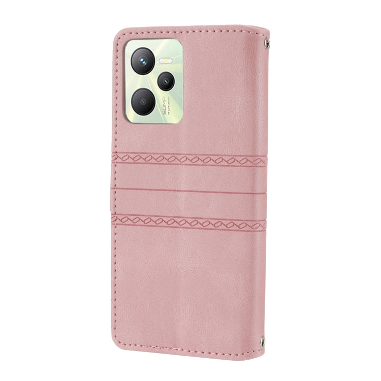 For OPPO Realme C35 Embossed Striped Magnetic Buckle Horizontal Flip Phone Leather Case