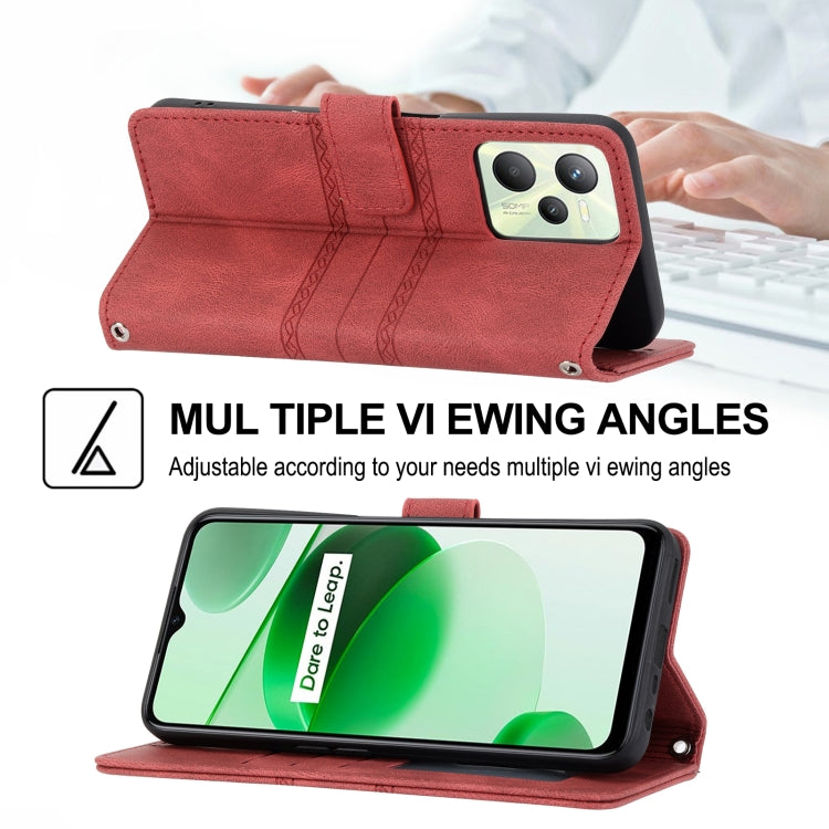 For OPPO Realme C35 Embossed Striped Magnetic Buckle Horizontal Flip Phone Leather Case