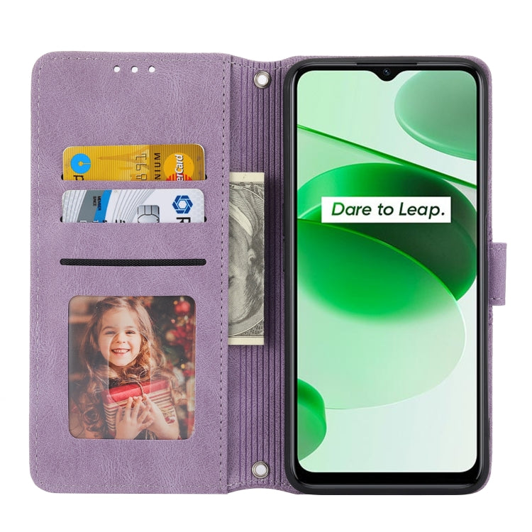 For OPPO Realme C35 Embossed Striped Magnetic Buckle Horizontal Flip Phone Leather Case