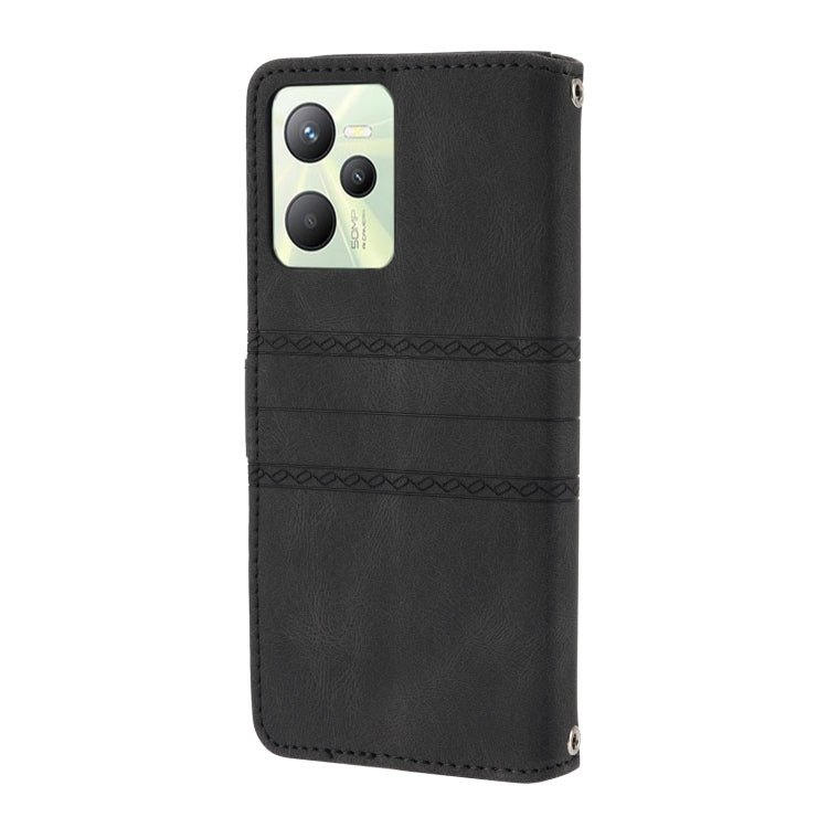 For OPPO Realme 9 Pro Embossed Striped Magnetic Buckle Horizontal Flip Phone Leather Case