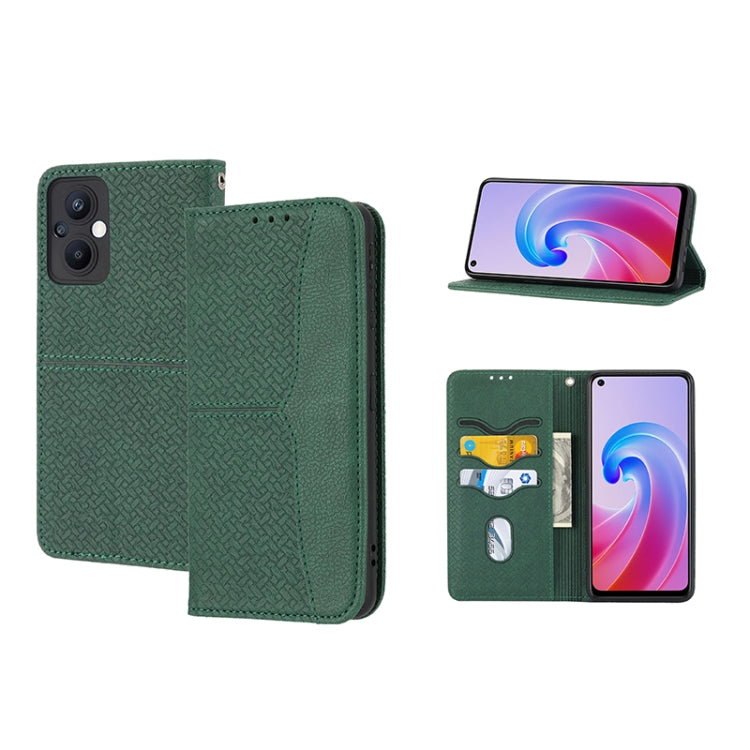 For OPPO A96 5G Woven Texture Stitching Magnetic PU Leather Phone Case