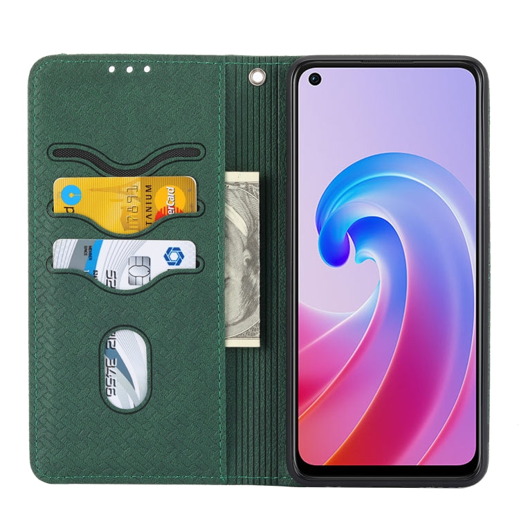 For OPPO A96 5G Woven Texture Stitching Magnetic PU Leather Phone Case