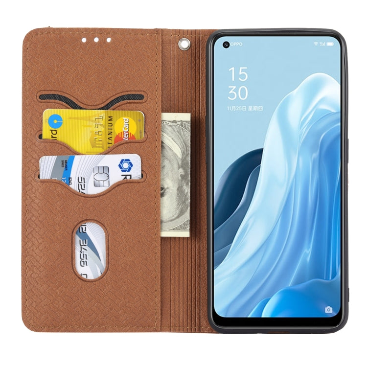 For OPPO Reno7 SE 5G Woven Texture Stitching Magnetic PU Leather Phone Case