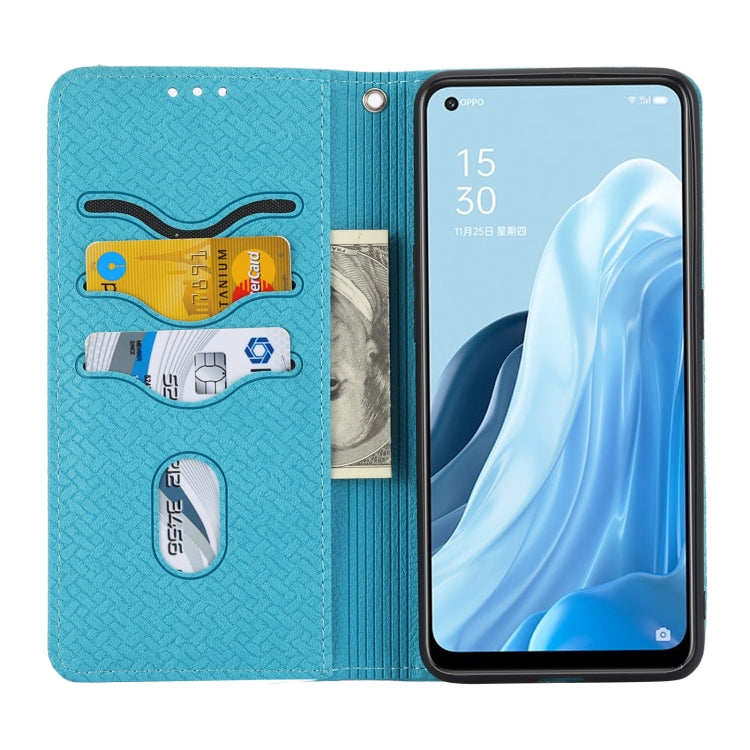 For OPPO Reno7 SE 5G Woven Texture Stitching Magnetic PU Leather Phone Case