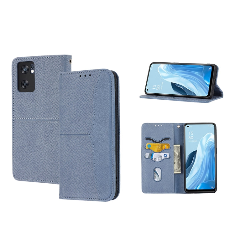 For OPPO Reno7 SE 5G Woven Texture Stitching Magnetic PU Leather Phone Case